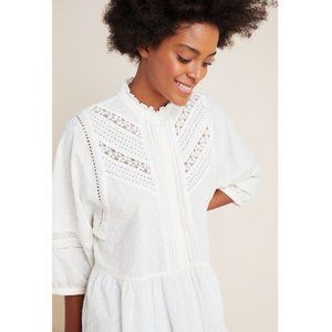 Anthropologie Vicenza Ivory Lace Babydoll Tiered Tunic Blouse